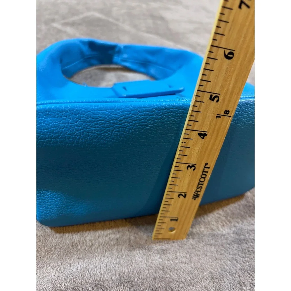 & Other Stories Blue Pebbled Leather Mini Buckle Bag Hobo Handbag Gold Hardware